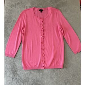 Talbots Womens Sweater XP Pink 3/4 Sleeve Round Neck Solid Tight Knit Cardigan